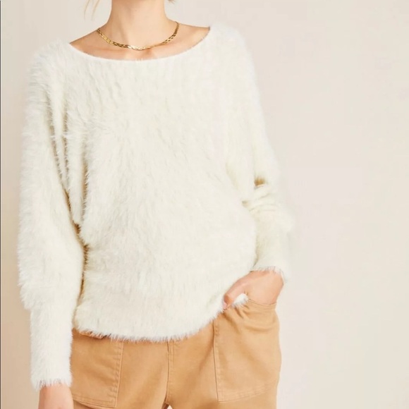 Anthropologie Ember Eyelash Furry Ivory Pullover Dolman Sweater - Picture 4 of 14